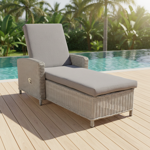Leisure Modern Outdoor Aluminum Rattan <b>Recliner</b> Lounge Day Bed Foldable With Cushions for Hotel & Villa Use - Product Image 2