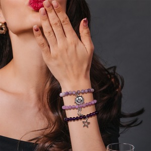 אבן חן טבעית 8 מ "מ חרוזים צמיד אופנתי לנשים עם תליון שמש עיצוב סט צמיד אבן טבעית אלסטי - Product Image 5