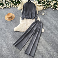 Ensemble décontracté pour femme : pull en maille torsadée à demi-zip et pantalon large pour l'automne