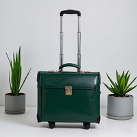 Valise de voyage à roulettes classique en cuir vert véritable vintage pour ordinateur portable, fabriquée par le fabricant OEM, bagage cabine