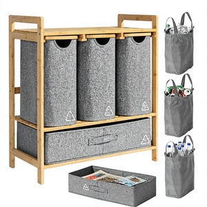 <span class=keywords><strong>Poubelle</strong></span> de recyclage combinée 4 sections en bambou à couvercle ouvert pour cuisine et <span class=keywords><strong>bureau</strong></span> - Grande capacité, poubelles et bacs de recyclage étanches pour usage intérieur - Product Image 1