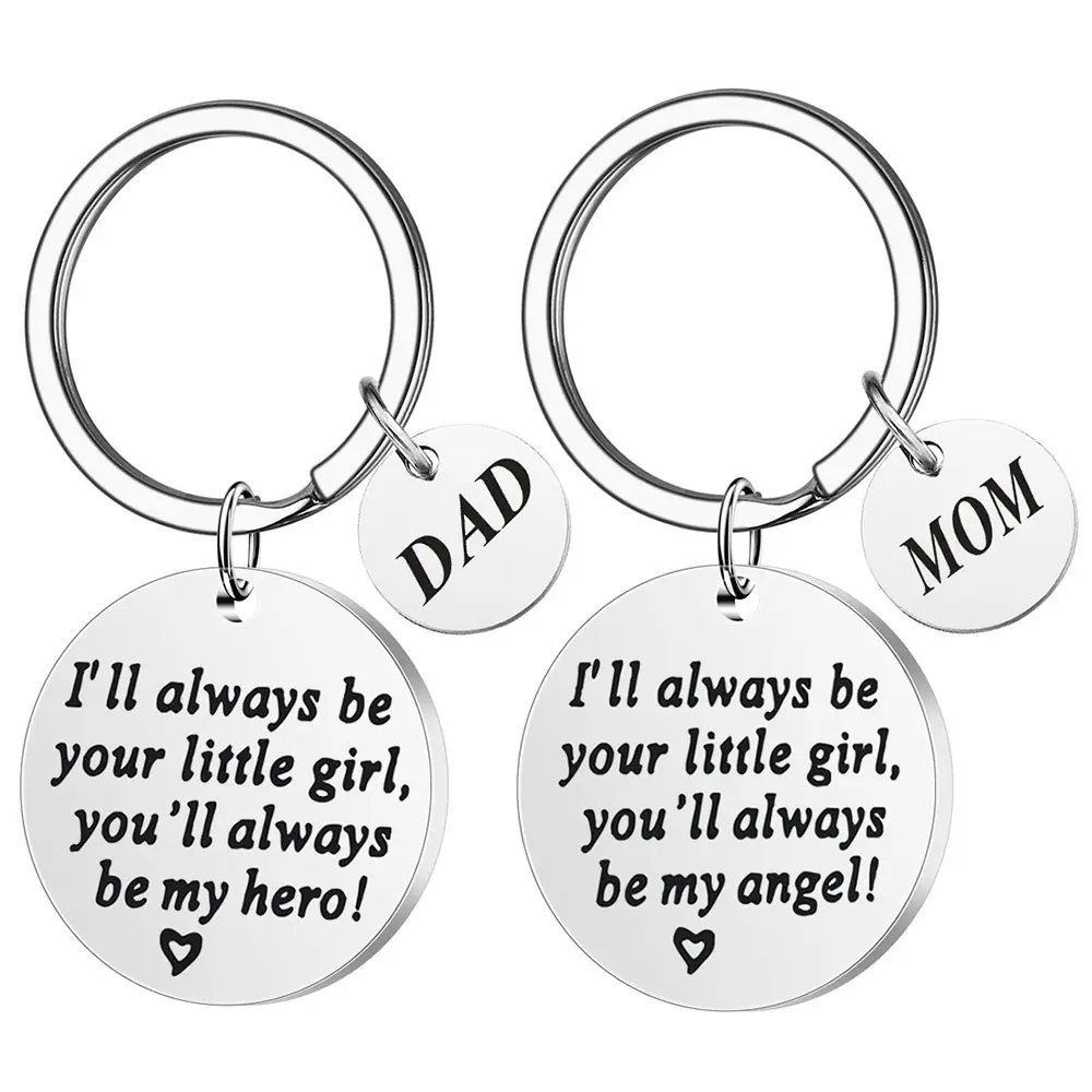 Custom Fathers Day And Mothers Day Gift Stainless Steel Disc With Letters Round Metal Key Chains