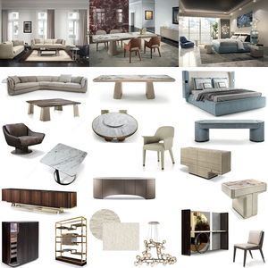 आधुनिक लक्जरी विला सोफे सेट बेज चमड़े के विशेष आकार के डिजाइन उच्च अंत लिविंग रूम फर्नीचर इंटीरियर सोफा - Product Image 1