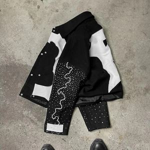 เสื้อแจ็คเก็ตบอมเบอร์ฮิปฮอป คอปกพับได้ ลายกราฟิกแบบนามธรรม สไตล์สตรีทแวร์ สำหรับผู้ชาย ลำลอง ซิปแบบสั่งทำพิเศษ - Product Image 4