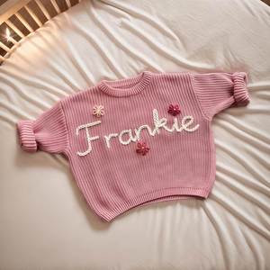 Suéter de Bebé de Algodón Bordado con Nombre Personalizado, Suéter Elástico Suave Tejido a Mano, Sudadera Lavable para Recién Nacidos y Niños Pequeños - Product Image 5