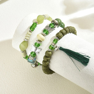 Women's <b>Beaded</b> Bracelet <b>Set</b> Green Butterfly Design Zinc Alloy Gift Jewelry SL7670 - Product Image 2