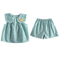 Ensemble deux pièces sans manches à col Peter Pan pour bébés filles, tenue décontractée d'été avec broderie de fruits