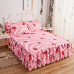 Hot New Bed Skirts Set Double Layer Bedspread Floral Print Bed Sheet Bilateral Bed Skirt + 2 Pair Of Pillowcase Bedsheets