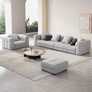 โซฟาสามที่นั่งสไตล์โมเดิร์นมินิมอล ผ้าสีเทา เฟอร์นิเจอร์ห้องนั่งเล่น - Product Image 3