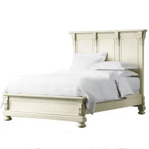 Yüksek kaliteli fransız otel yatak odası mobilyası seti katı ahşap kral kraliçe platform yatağı