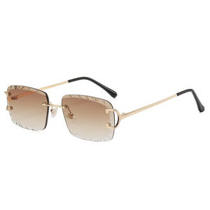 Lunettes de soleil carrées pour femmes de créateur avec verres UV400, bords coupés sans monture, nuances carrées sans monture, monture tendance en alliage - Product Image 6