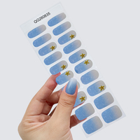 Autocollants pour ongles en gel sans UV, couleur bleue, design personnalisé, directement de l'usine OEM