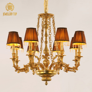 Lámpara Colgante Clásica con Pantalla de Tela Europea, Estilo Victoriano Francés, Candelabro de Latón Antiguo - Product Image 1