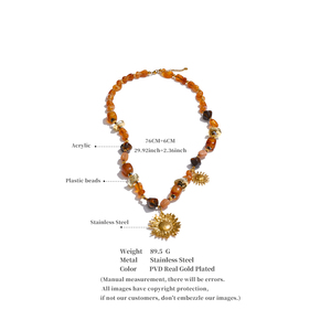 JINYOU 599 otoño Color ámbar cuentas de plástico piedra Natural estilo diseño acrílico cuentas de acero inoxidable girasol colgante collar - Product Image 5