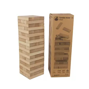 Grand jouet en bois pour adultes et adolescents de 18 pouces de hauteur-60 pièces tour de Tumbling blocs en bois jeu d'empilage pour garçons filles enfants