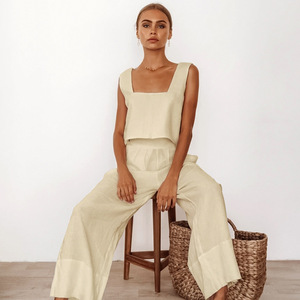 Conjunto de pijama de color sólido <span class=keywords><strong>para</strong></span> <span class=keywords><strong>mujer</strong></span>, Top corto sin mangas, ropa de dormir <span class=keywords><strong>para</strong></span> <span class=keywords><strong>mujer</strong></span>, ropa de dormir transpirable de alta calidad - Product Image 3