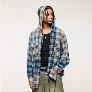 QUICKSHOW Stock Pocket Plaid Overshirt <span class=keywords><strong>giacca</strong></span> cappuccio pesante da uomo <span class=keywords><strong>oversize</strong></span> manica lunga <span class=keywords><strong>giacca</strong></span> autunnale da uomo - Product Image 1