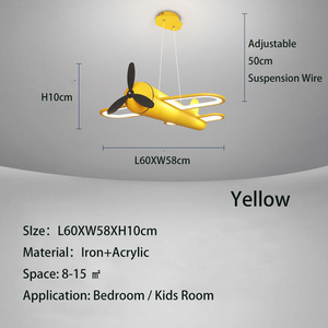 Lampe suspendue LED créative jaune à 3 pales en forme d'avion, luminaire moderne de dessin animé pour chambre d'enfant, plafonnier de chambre à coucher - Product Image 6