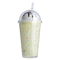 Tasse à jus portable réutilisable en plastique double couche avec couvercles et paille Conception créative Boisson directe pour adultes