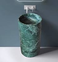 Lavabo sur pied moderne en marbre vert naturel poli avec drain intégré pour hôtel, idéal pour salle de bain