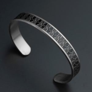 Bracelets de bijoux vintage unisexes en gros avec mots arabes, en acier inoxydable argenté, bracelet manchette, ensemble de bijoux - Product Image 3