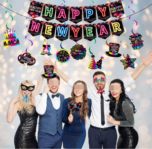 Kit per Festa di Capodanno: Striscioni Colorati, Bandierine, Ghirlande in Foil, Accessori per Foto, Decorazioni Luccicanti, Cornucchie e Articoli per Feste - Product Image 5