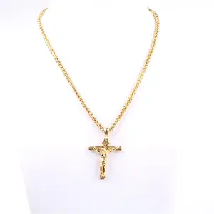 stainless steel jewelry 2023 wholesale long chain plated gold stainless steel cross pendant necklaces