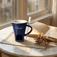 Mug à fondue au chocolat style rétro, en céramique de porcelaine double paroi, résistant à la chaleur, compatible lave-vaisselle et micro-ondes, avec poignée, pour Noël et la maison