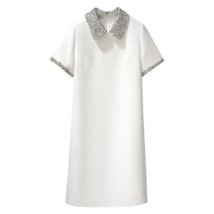 <span class=keywords><strong>Robe</strong></span> Courte Noire et <span class=keywords><strong>Blanche</strong></span> à Col Strass pour Femme, Manches Courtes, Coupe <span class=keywords><strong>Droite</strong></span>, Décontractée, pour Soirée, Élégante, Luxe, Cocktail, <span class=keywords><strong>Robe</strong></span> <span class=keywords><strong>Droite</strong></span> - Product Image 5