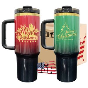 Gradient Christmas <b>Glitter</b> Gold Plated Tumbler Ombre <b>Red</b> Green 40Oz Mugs With Handle for Laser Engraving - Product Image 1