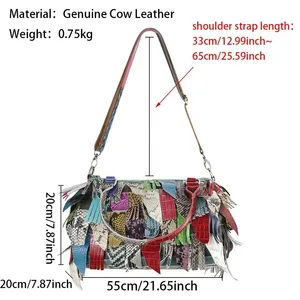 Bolso de Mano AndoBag de Gran Capacidad para Mujer, Bolsos Cruzados de Hombro de Cuero Genuino, Bolso Tote con Borlas y Combinación de Colores 3096 - Product Image 2