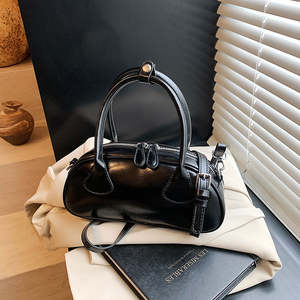 Sac à bandoulière rétro en cuir PU ciré, luxe décontracté, double poignée, fermeture éclair, sac à main pour femme - Product Image 2