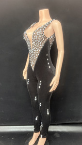 Novance Y5602 Combinaison longue élégante pour femme avec strass brillants, en <span class=keywords><strong>velours</strong></span> noir sexy, pour la pole dance - Product Image 5