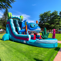 Toboggan aquatique gonflable requin de 18 pieds, toboggan à une voie, toboggan aquatique avec piscine, château gonflable pour fête en plein air