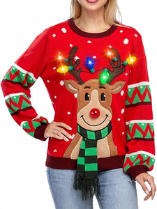 Ugly <strong>Men</strong> Knitted <strong>Jumper</strong> <strong>Cheap</strong> Price Funny Unisex <strong>Christmas</strong> Sweater Red Color with Customized Patches with Garlands - Product Image 2