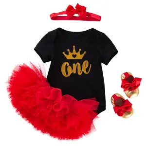 Baby Body Suit Tutu Rok Voor Verjaardag Eerste Verjaardag Jurk 1st Verjaardag Outfits Zomer Gelegenheid Dragen 4 Stuks