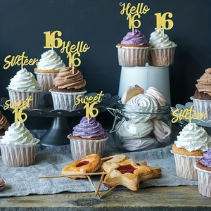 24 piezas 16 cumpleaños Cupcake Toppers Sweet 16 Hello 16 Sixteen Cupcake Picks 16 cumpleaños pastel decoraciones suministros - Product Image 2