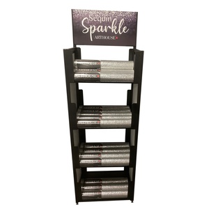 China Custom <strong>4</strong> Tier Wallpaper Roll Display Stand Metal Black With Head Holder Floor Standing Roll <strong>Paper</strong> Display Rack <strong>Shelves</strong> - Product Image 1