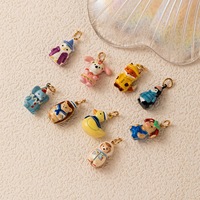 YIMEILI & Mignon Pendentif 3D en Cuivre Plaqué Or 18K Émail Renard Chiot Pingouin Vêtu d'habits Accessoires de Bijoux DIY Animaux