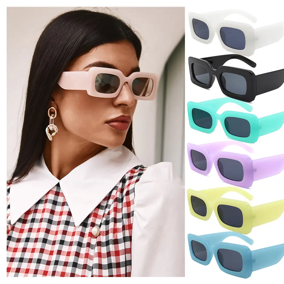 VIFF HP21045 Custom LOGO Wide Temple Sun Glasses Rectangle Vintage Shades Fashion Sunglasses for Women