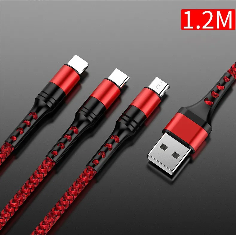 5A Quick Charge 3 In 1 Charging Cable Multi-function Mobile Phone 3 In 1 Fast Charging Cable For Android Apple Huawei Data Cable