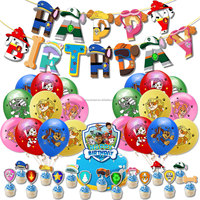 Décorations de fête d'anniversaire pour enfants, banderole, ballons de couleurs mélangées de dessin animé, garniture de gâteau, décoration de fête