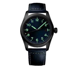 Montre automatique noire PVD avec cadran lumineux et bracelet en cuir pour homme Longinesing - Product Image 1