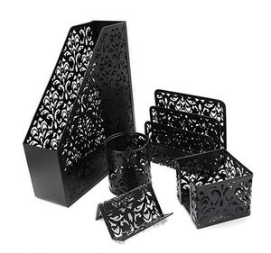 School Home Supplies Power Coated Wire Mesh Desktop Accessories 5pcs Office Magazine Holder Desk <b>Set</b> - Product Image 1