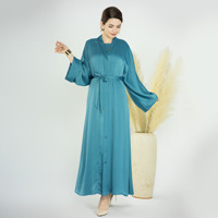 2023 Muslimische Mode Islamische Abaya Satin Falten Frauen Dubai Kleider Muslim 2PCS Set Open Abaya Mit Seiten taschen YLR582