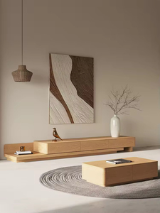 Mueble de TV y Mesa de Centro Modernos e Inteligentes para Sala de Estar, Diseño de Madera que Ahorra Espacio con Almacenamiento, Ecológico y Ajustable - Product Image 1