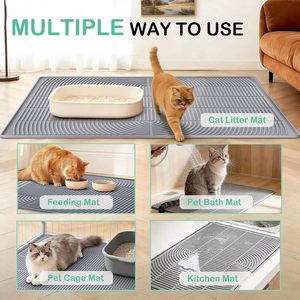 Tapis pour chat de plusieurs tailles pour litière, tapis imperméable pour attraper les litières, tapis extra large en silicone pour litière de chat - Product Image 6