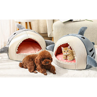 Coussin pour animaux de compagnie en peluche en forme de requin bleu, confortable, mignon, luxueux, apaisant, écologique, lavable, grand lit pour chien et chat, vente en gros