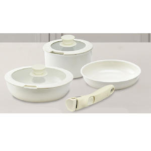 Juego de utensilios de cocina de 11 piezas antiadherentes de aluminio con asas de silicona desmontables Cubiertas de vidrio Apto para lavavajillas y ecológico en blanco - Product Image 3