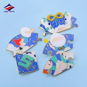 Longzhiyu 2021 New Design Custom Blue Series Hard Enamel Lapel Pins Cute Cartoon Character Metal Pin Badges for Gifts